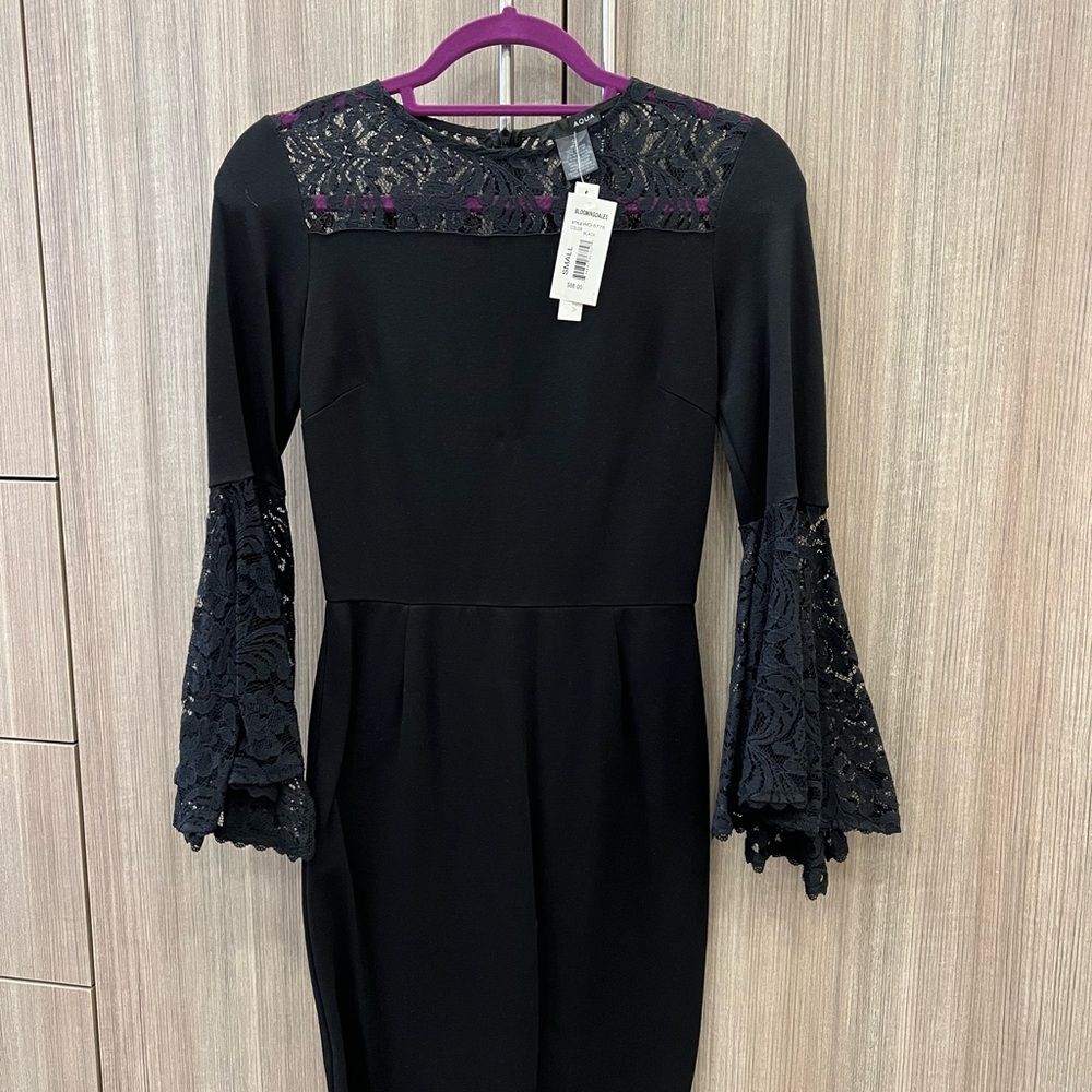 Elegant Black Lace Sleeve Dress